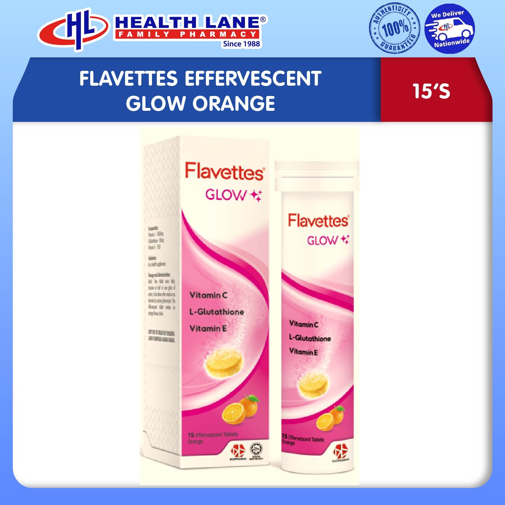 FLAVETTES EFFERVESCENT GLOW OREN (15'S)